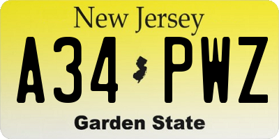 NJ license plate A34PWZ