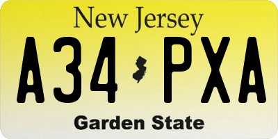 NJ license plate A34PXA