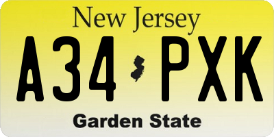 NJ license plate A34PXK