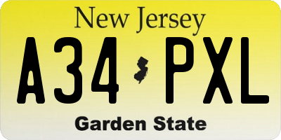 NJ license plate A34PXL