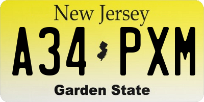 NJ license plate A34PXM