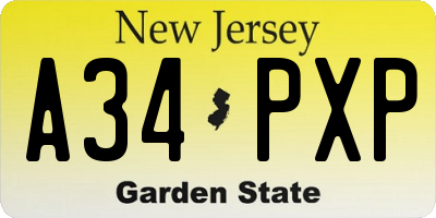 NJ license plate A34PXP