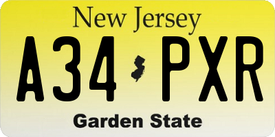 NJ license plate A34PXR