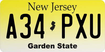 NJ license plate A34PXU