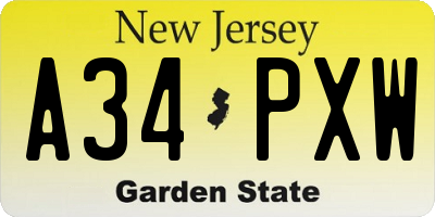 NJ license plate A34PXW