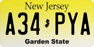 NJ license plate A34PYA