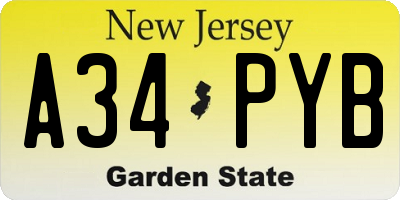 NJ license plate A34PYB