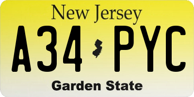 NJ license plate A34PYC