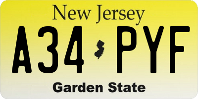 NJ license plate A34PYF