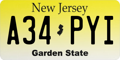 NJ license plate A34PYI