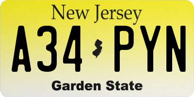 NJ license plate A34PYN