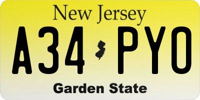 NJ license plate A34PYO