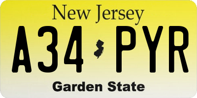 NJ license plate A34PYR