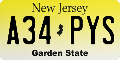 NJ license plate A34PYS
