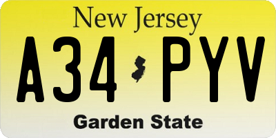 NJ license plate A34PYV