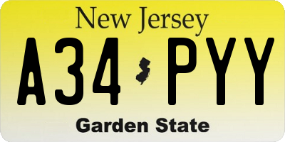 NJ license plate A34PYY