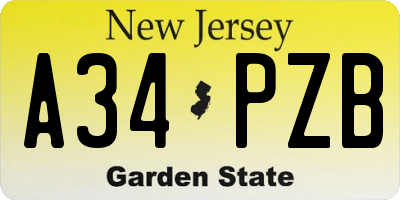 NJ license plate A34PZB
