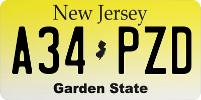 NJ license plate A34PZD