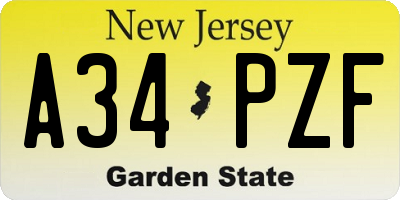 NJ license plate A34PZF