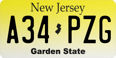 NJ license plate A34PZG