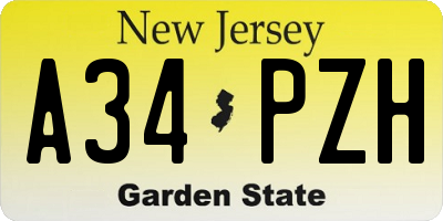 NJ license plate A34PZH