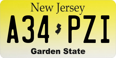 NJ license plate A34PZI