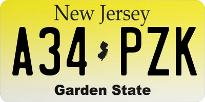 NJ license plate A34PZK