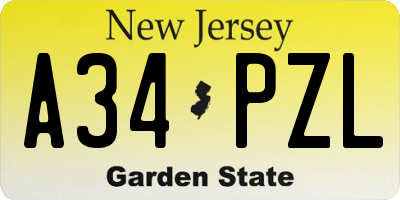NJ license plate A34PZL