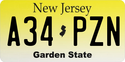 NJ license plate A34PZN