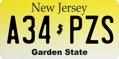 NJ license plate A34PZS