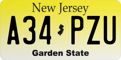 NJ license plate A34PZU