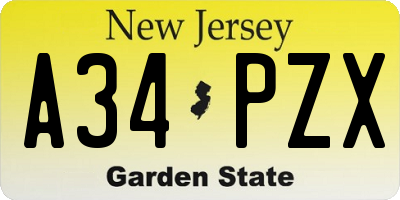 NJ license plate A34PZX