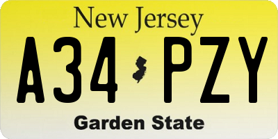 NJ license plate A34PZY