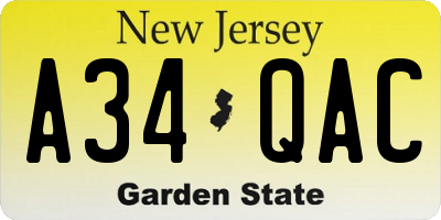 NJ license plate A34QAC