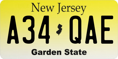 NJ license plate A34QAE