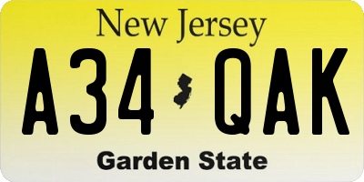 NJ license plate A34QAK