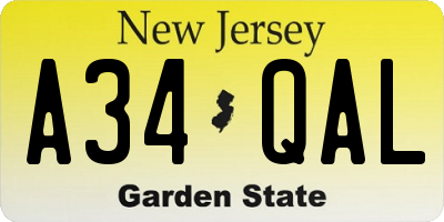 NJ license plate A34QAL