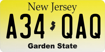 NJ license plate A34QAQ
