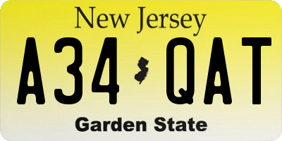NJ license plate A34QAT