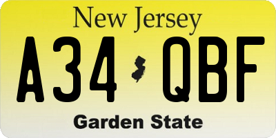 NJ license plate A34QBF