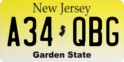 NJ license plate A34QBG