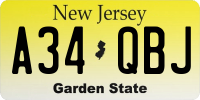 NJ license plate A34QBJ