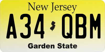 NJ license plate A34QBM