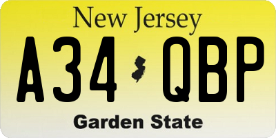 NJ license plate A34QBP
