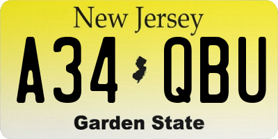 NJ license plate A34QBU