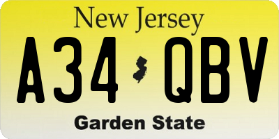 NJ license plate A34QBV