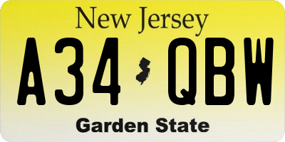 NJ license plate A34QBW