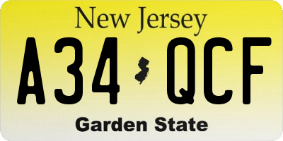 NJ license plate A34QCF