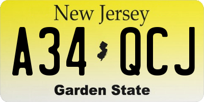 NJ license plate A34QCJ