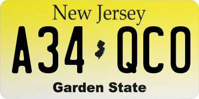 NJ license plate A34QCO